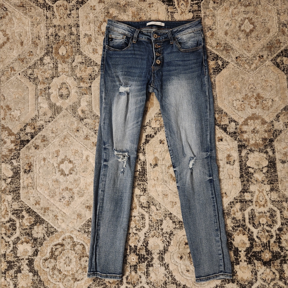KanCan Women's Distressed Skinny Jeans With Button Fly Size 26 (5)